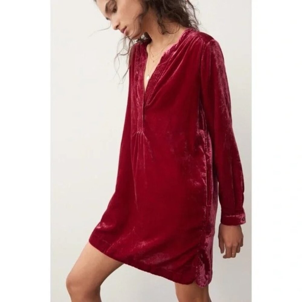 Anthropologie Melody Velvet Long Sleeve Tunic Mini Dress Pink Red 1X / XL
